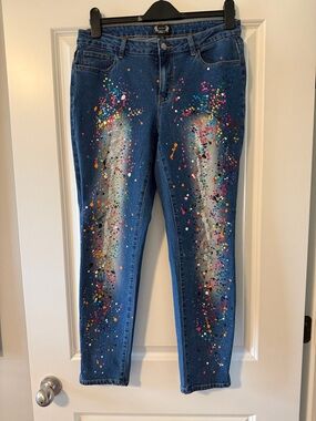 Paint-Splatter Skinny Jeans in Blue